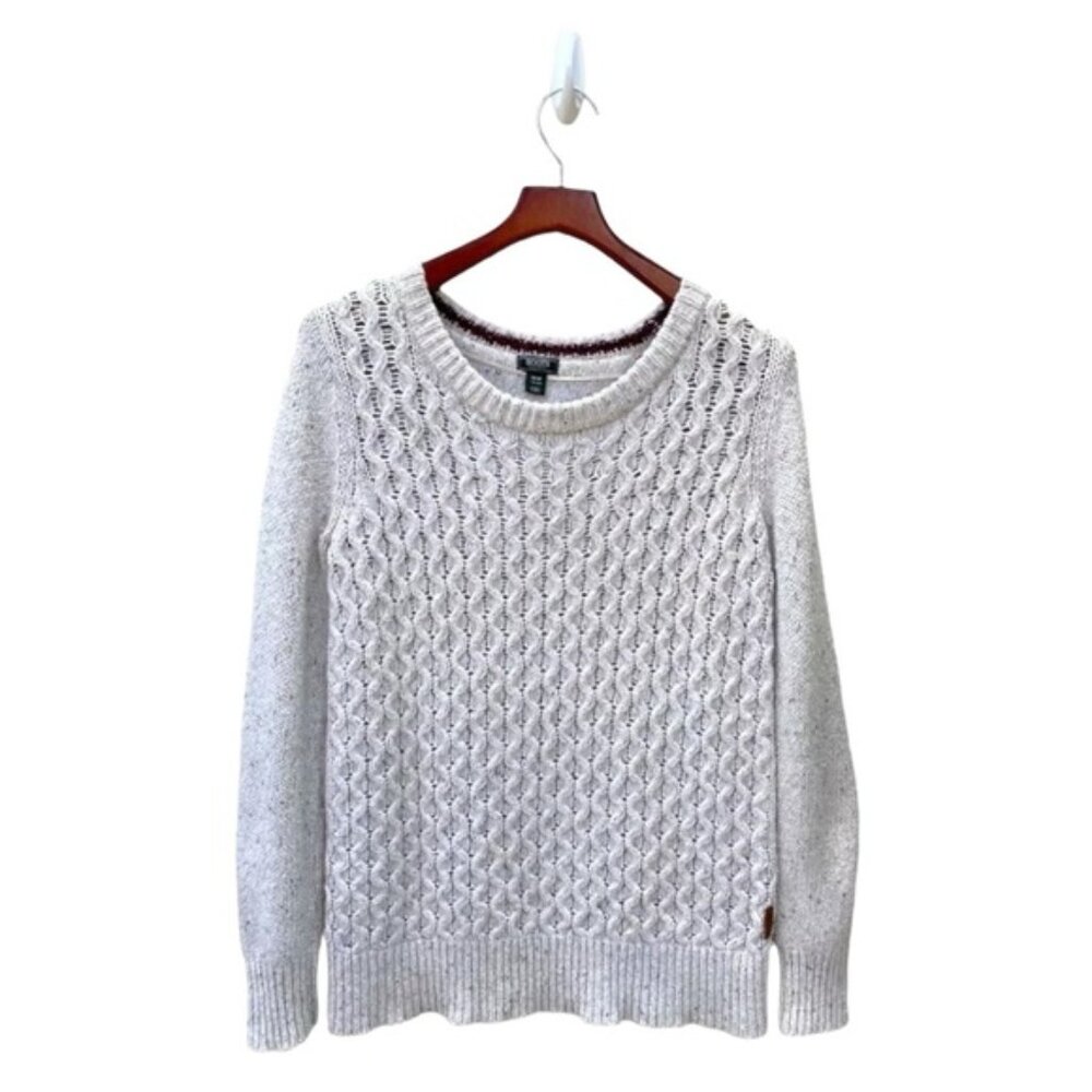 Roots Canada Cream Cable Knit Long Sleeve Crew Neck Sweater Size Med